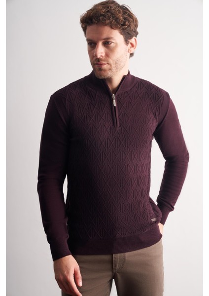 Mürdüm Dik Yaka Uzun Kol Cepsiz Slim Fit Casual Pamuklu Triko Kazak 1012255108 modelleri