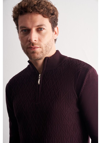 Mürdüm Dik Yaka Uzun Kol Cepsiz Slim Fit Casual Pamuklu Triko Kazak 1012255108 fırsatları