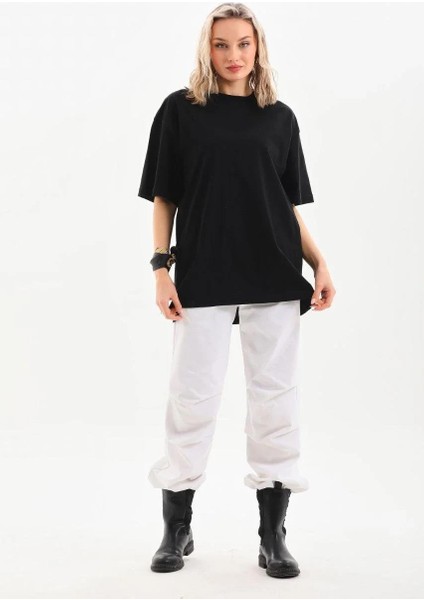 Unisex Bisiklet Yaka 20/1 Düz Oversize T-Shirt - Siyah fiyatları