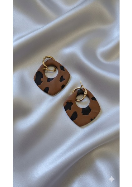 Leopar Desenli Altın Halkalı El Yapımı Küpe | Modern & Şık Tasarım – Lu Atelier fırsatları