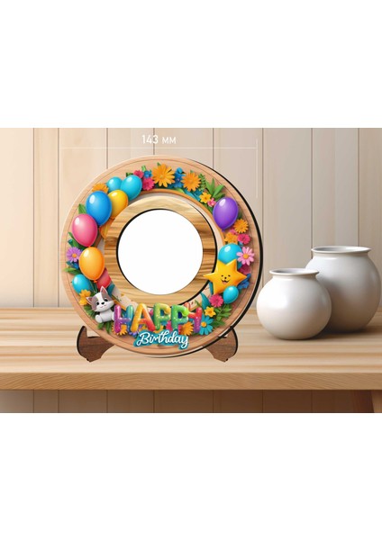 Mdf Malzemeden Çocuklar Için 14X14 cm Uv Baskılı Yuvarlak Fotoğraf Çerçevesi