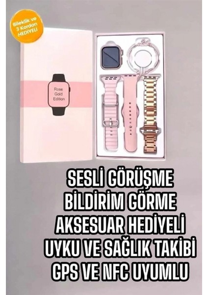 Akıllı Saat Amoled Ekran 3 Kordonlu Aksesuar Hediyeli Sesli Görüşme