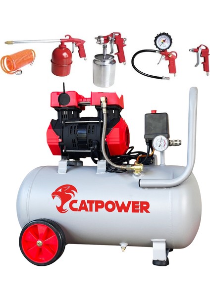 Eko Sessiz-Yağsız Kompresör 50 Lt CAT1154 + 5 Parça Boya Seti