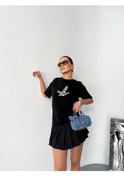 Kısa Kol Baskılı T-Shirt - Siyah