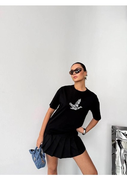 Kısa Kol Baskılı T-Shirt - Siyah indirimleri