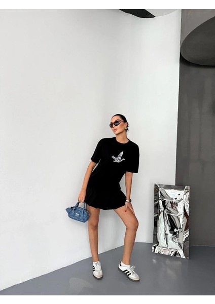 Kısa Kol Baskılı T-Shirt - Siyah