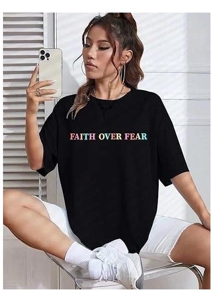 Kadın Bisiklet Yaka Baskılı T-Shirt - Siyah modelleri