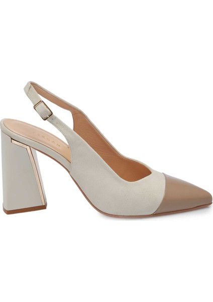 Bej Hakiki Deri Kadın Topuklu Ayakkabı - K24I1AY67489-A0A