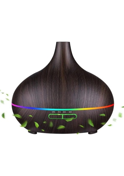 Aroma Difüzörü Gece Işığı 7 LED Hava Nemlendirici Kumandalı Buhar Makinesi 500 ml (Koyu Kahverengi)