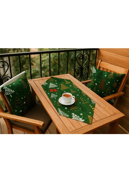 Yılbaşı Temalı Runner & Çift Taraflı Kırlent Kılıfı Seti