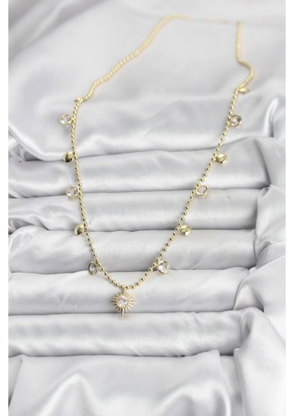 Zirkon Taşlı Kutup Yıldızı Model Pirinç Gold Renk Kadın Kolye fiyatları