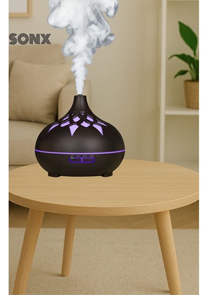 Aroma Difüzör Gece Işığı 7 LED Desenli Nemlendirici Kumandalı Buhar Makinesi 550 ml