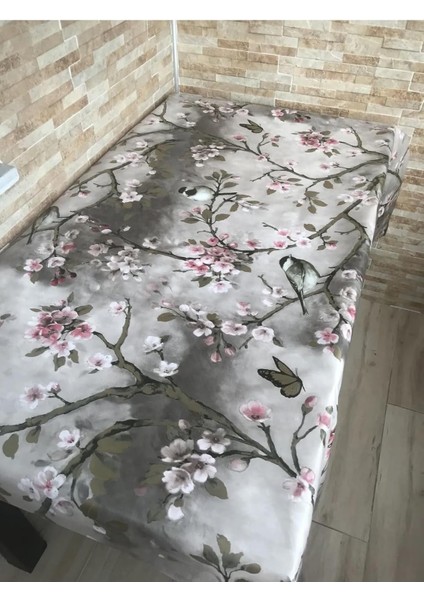 ve Kelebek Desenli Astarlı Muşamba Masa Örtüsü, 140X240 Cm, Gri