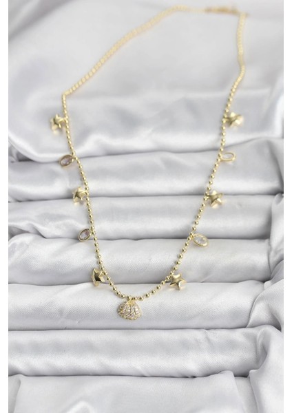 Pirinç Gold Renk Zirkon Taşlı Deniz Kabuğu Model Kadın Kolye fiyatları