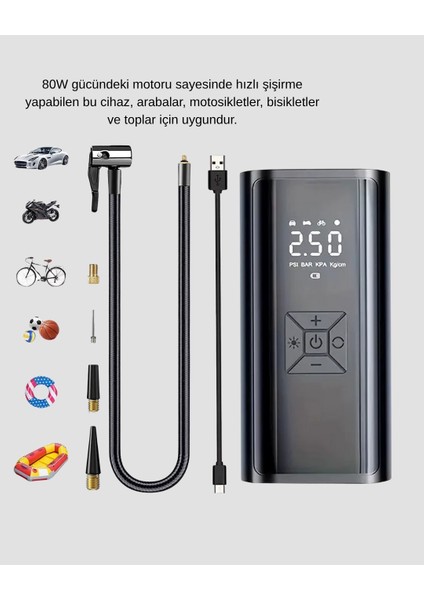 Dijital Ekranlı Kablosuz Hava Pompası LED Işıklı 12V 80W fırsatları