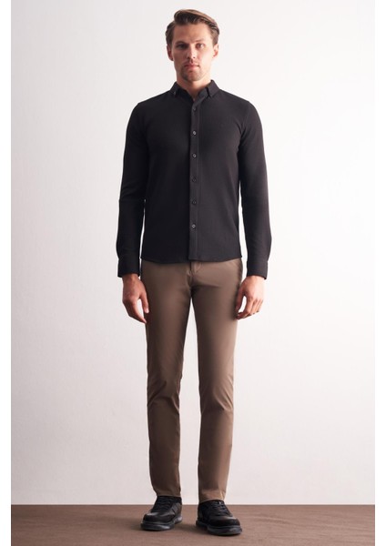Siyah Uzun Kol Düğmeli Yaka Kendinden Desenli Pamuklu Slim Fit Gömlek 1004255267 fiyatları