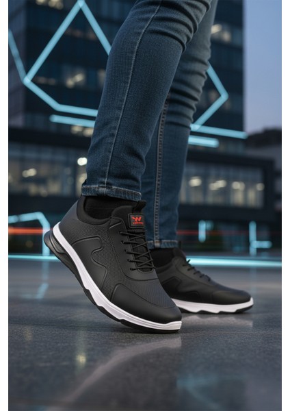 Siyah Kırmızı Lastik Bağcıklı Hafif Esnek Erkek Spor Ayakkabı Kaif 2323 M modelleri