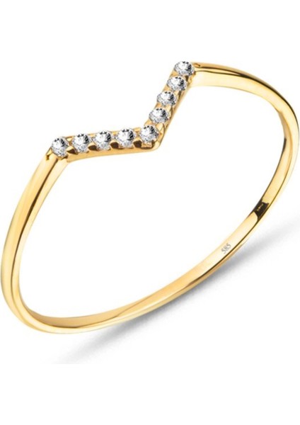 14 Ayar Altın Minimal V Yüzük indirimleri