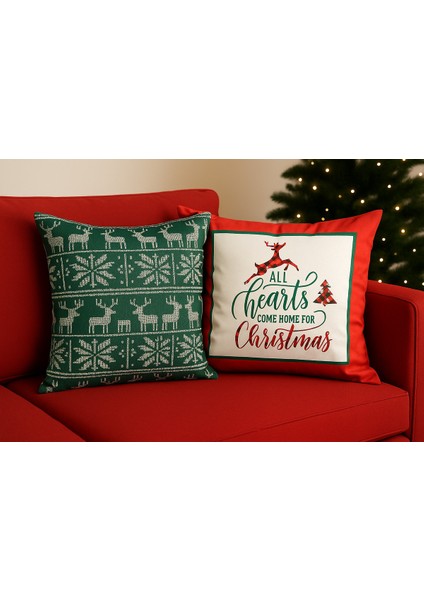 Çift Tarafı Baskılı Candy Christmas Desenli 2'li Set Kadife Kırlent Kılıfı Yılbaşı - Noel fiyatları