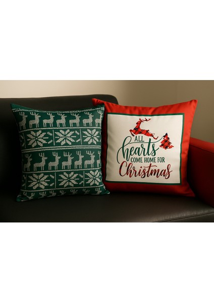 Çift Tarafı Baskılı Candy Christmas Desenli 2'li Set Kadife Kırlent Kılıfı Yılbaşı - Noel modelleri