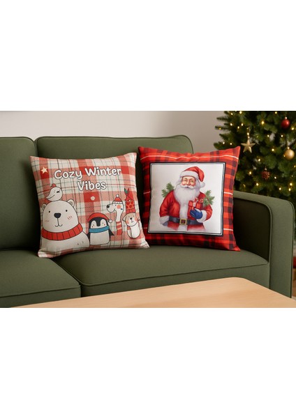 Çift Tarafı Baskılı Candy Christmas Desenli 2'li Set Kadife Kırlent Kılıfı Yılbaşı - Noel fiyatları