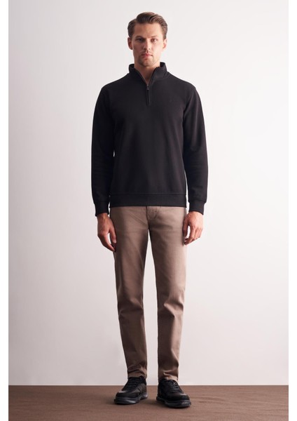 Siyah Uzun Kol Hakim Yaka Düz Pamuklu Comfort Fit Sweatshirt 1013255151 fiyatları