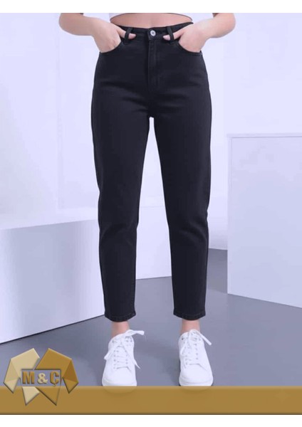 Mom Fit Rahat Kesim Kadın Jean Pantolon Mavi Siyah Kot