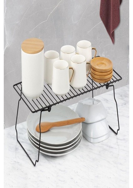 Haus Mutfak Masası Tezgah Üstü Dolap Içi Portatif Katlanabilir Raf Düzenleyici AS-802 Siyah