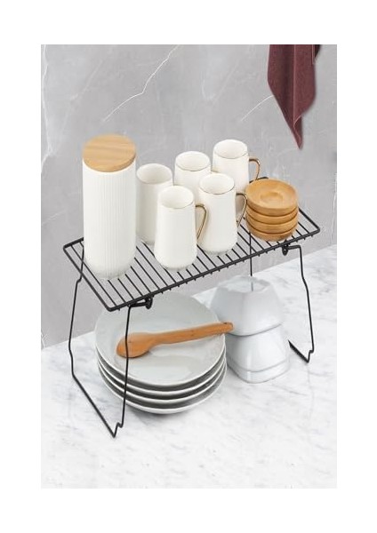 Haus Mutfak Masası Tezgah Üstü Dolap Içi Portatif Katlanabilir Raf Düzenleyici AS-802 Siyah modelleri