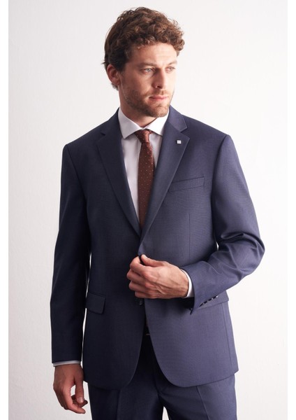 Lacivert Mono Yaka Kendinden Desenli Esnek Bel 4 Drop Comfort Fit Takım Elbise 1001255169 modelleri