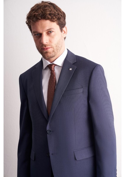 Lacivert Mono Yaka Kendinden Desenli Esnek Bel 4 Drop Comfort Fit Takım Elbise 1001255169 fırsatları