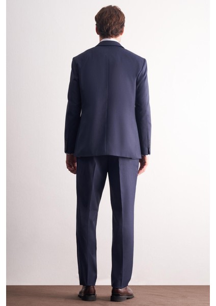 Lacivert Mono Yaka Kendinden Desenli Esnek Bel 4 Drop Comfort Fit Takım Elbise 1001255169 indirimleri