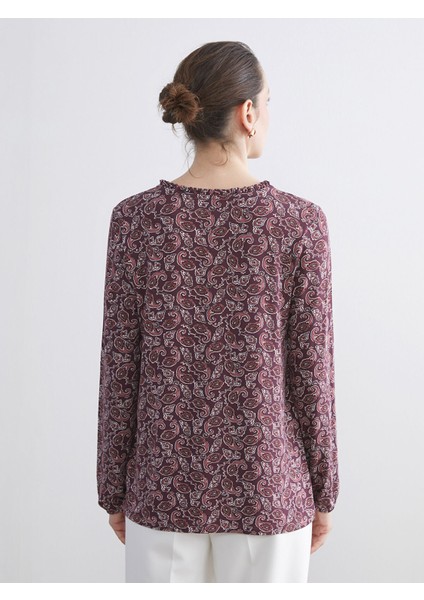 Yeni Sezon Bağlamalı Yaka Desenli Bluz fırsatları