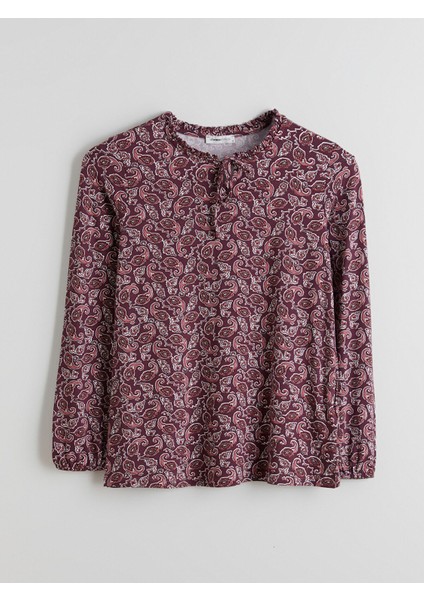 Yeni Sezon Bağlamalı Yaka Desenli Bluz indirimleri
