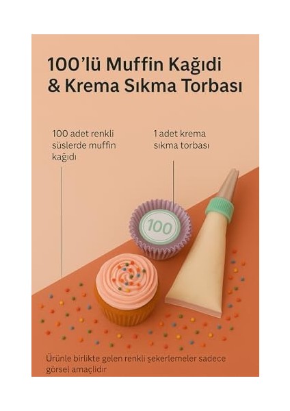 Store Krema Sıkma Torbası Seti (9 Çelik Uç + 100'LÜ Renkli Muffin Kağıdı) – Pasta Süsleme ve Yapımı Için Pratik Set modelleri