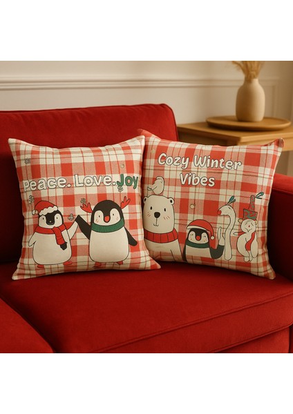 Yılbaşı Temalı 2'i Kadife Kırlent Kılıfı 43X43 cm Nakış Görünümlü Set Dijital Baskılı fiyatları
