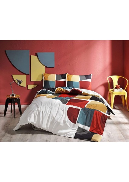 Leo Geometrik DESENLI%100 Pamuk Nevresim Takımı, Çok Renkli, Tek Kişilik