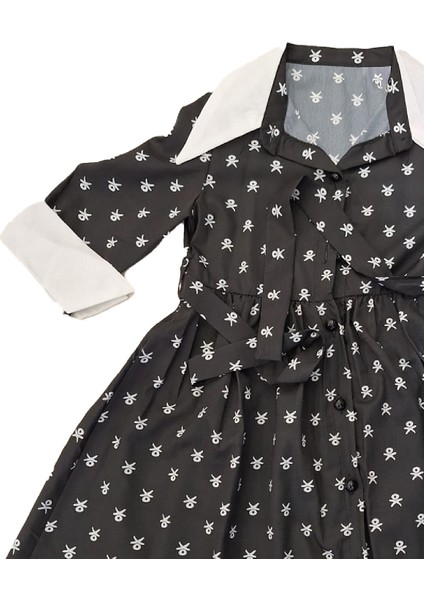 Kız Çocuk Elbise Yaka ve Manşet Detaylı Boydan Düğmeli ve Kuşaklı 7-12 Yaş 12420 modelleri