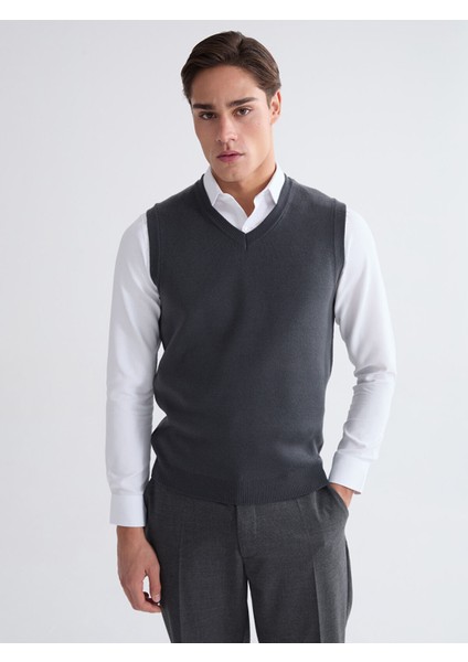 Yeni Sezon Standart Kalıp V Yaka Erkek Triko Süveter