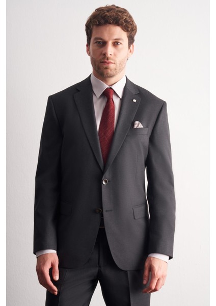 Antrasit Mono Yaka Kendinden Çizgili Desen Esnek 4 Drop Comfort Fit Classic Takım Elbise 1001255159 fiyatları