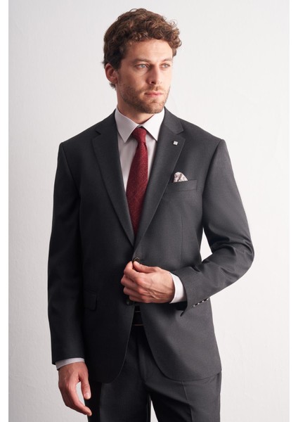 Antrasit Mono Yaka Kendinden Çizgili Desen Esnek 4 Drop Comfort Fit Classic Takım Elbise 1001255159 modelleri
