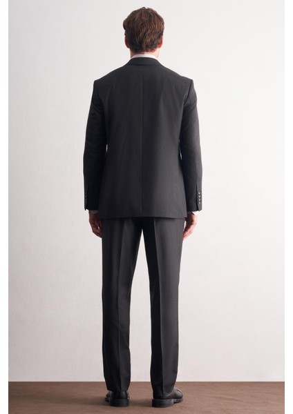Antrasit Mono Yaka Kendinden Çizgili Desen Esnek 4 Drop Comfort Fit Classic Takım Elbise 1001255159 indirimleri