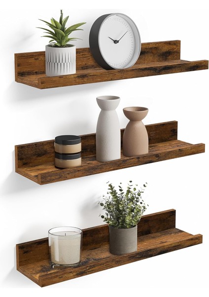 Duvar Rafları, 3'lü Set, Yüzer Raflar, Uzunluk 38 Cm, Dekoratif Öğeler, Kavanozları ve Resim Çerçeveleri Için Yükseltilmiş Ön Kenar, Eski LWS037X01
