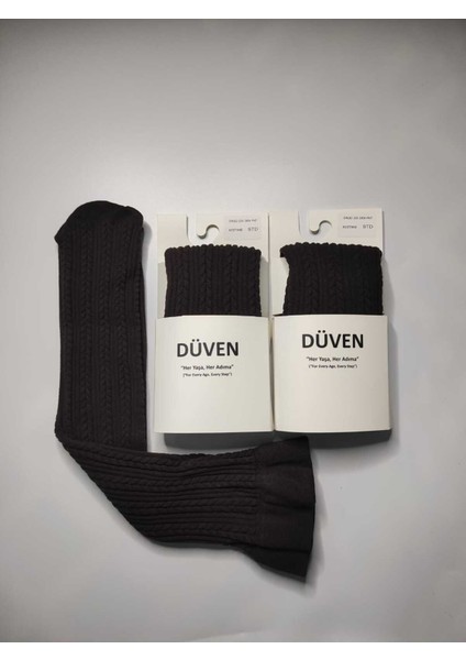 2'li Paket Yumuşacık Dokusu Klasik Örgü Deseniyle Kalın Kışlık Kestane Rengi Dizaltı Çorap modelleri