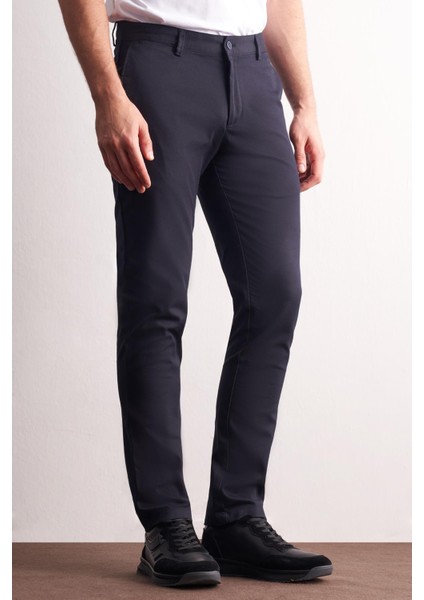 Lacivert Yan Cep Düz Paça Pamuklu Slim Fit Chino Casual Pantolon 1003255165