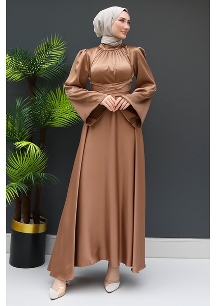Nazlı Tesettür Elbise Sütlükahve modelleri