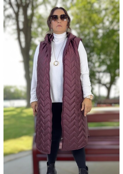 Kapüşonlu Cepli Astarlı Ara Boy Papitone Büyük Beden Şişme Yelek modelleri