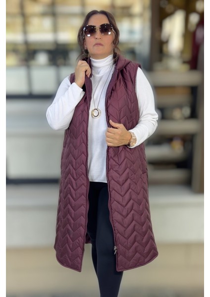 Kapüşonlu Cepli Astarlı Ara Boy Papitone Büyük Beden Şişme Yelek indirimleri