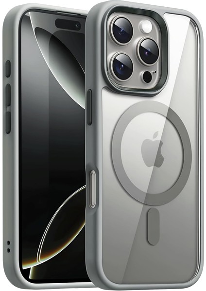 16 Pro Için Super-Crystal ile Uyumlu Kılıf Arkası Berraklığında Cam Görünüm Kenarları Darbe Emici Silikon Kılıf (Titanyum Gri, 16 Pro)