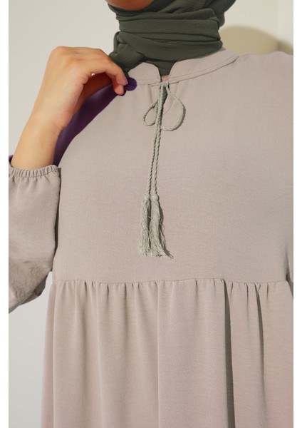 1627 Yaka Bağcıklı Tesettür Elbise - Taş fiyatları